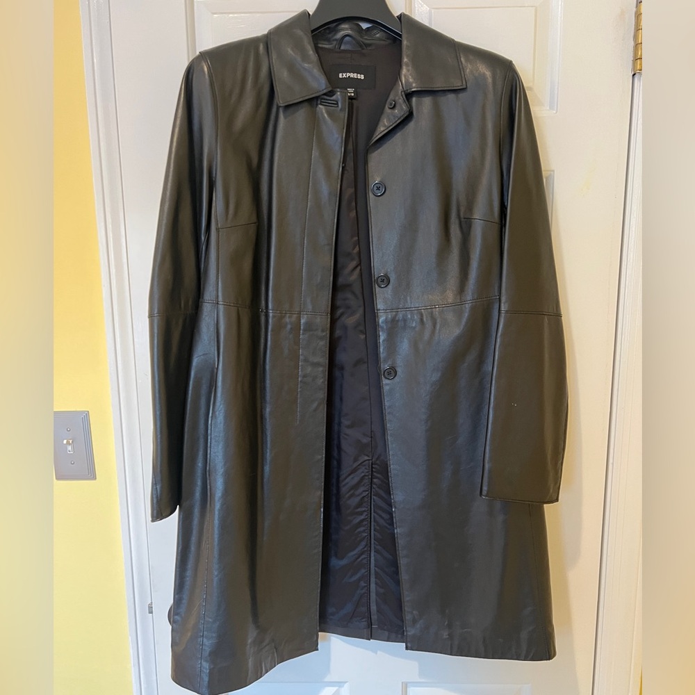 Express Y2K women’s black leather long coat